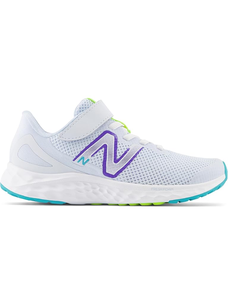 White New Balance Kids Fresh Foam Arishi v4 Bungee Lace with Hook-and-Loop Top Strap (Little Kid)